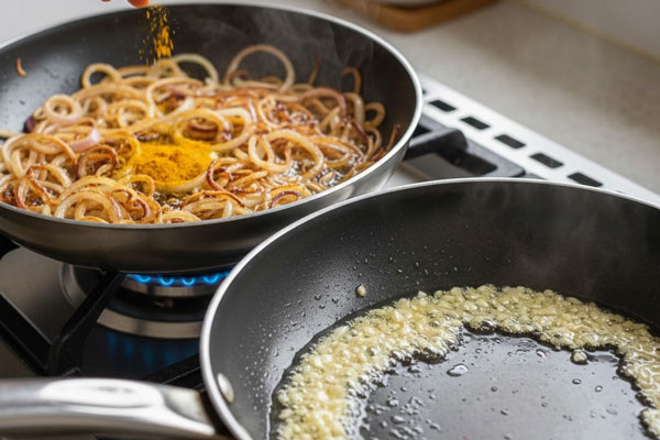 آماده کردن پیازداغ و سیرداغ برای آش رشته