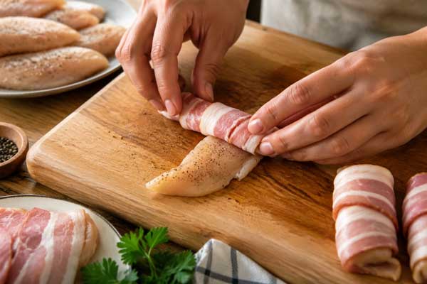پیچیدن بیکن دور فیله مرغ