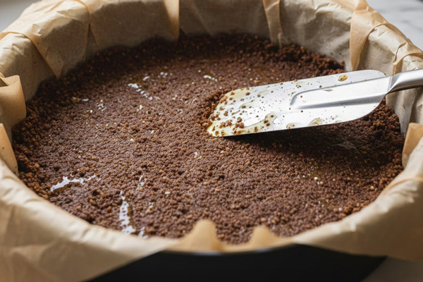 ریختن پایه چیز کیک شکلاتی یلدایی در قالب