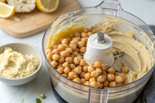میکس کردن نخود و پیاز در غذاساز برای تهیه قاتق گوشت 
