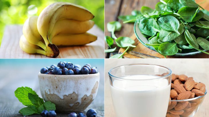اسموتی موز، شیر، اسفناج و بلوبری