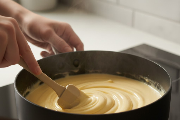 ریختن مایه پیراشکی کرمدار داخل تابه و هخم زدن آن