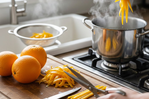 آماده کردن خلال پرتقال و جوشاندن آن‌ها