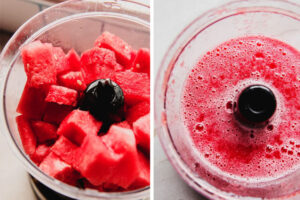 خرد کردن و میکس کردن هندوانه در مخلوط کن