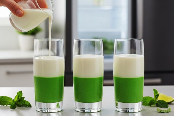 ریختن لایه پاناکوتای سفید رنگ روی پاناکوتای موهیتو