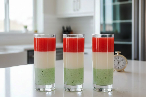 ریختن پاناکوتای هندوانه‌ای در لیوان برای تهیه پاناکوتای یلدایی