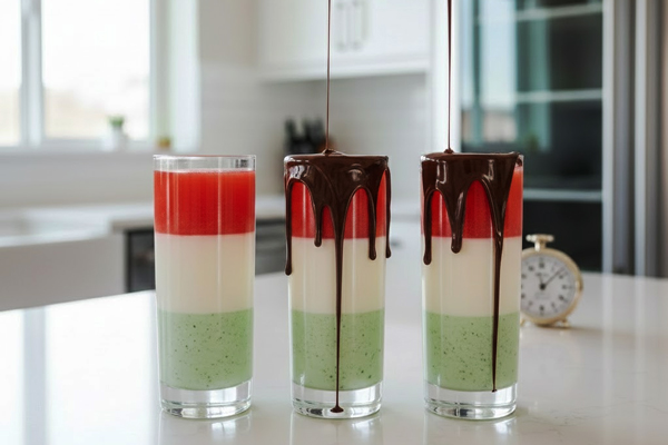 تزئین پاناکوتای یلدایی با سس شکلات