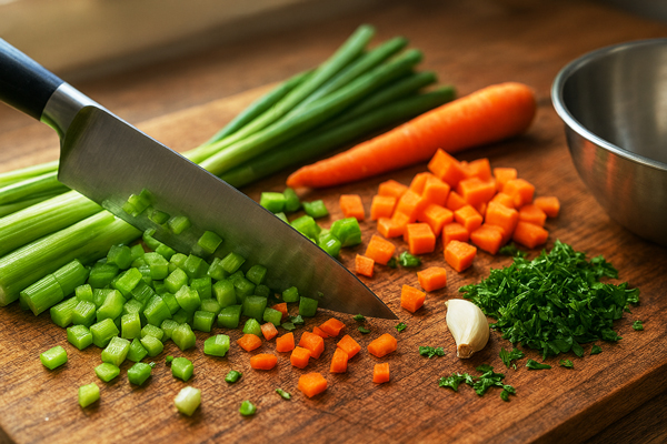 آماده کردن سبزیجات و خرد کردن آن‌ها