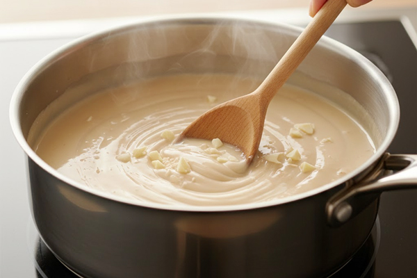 افزودن شکلات سفید وگان و وانیل به مخخلوط پاناکوتا وگان