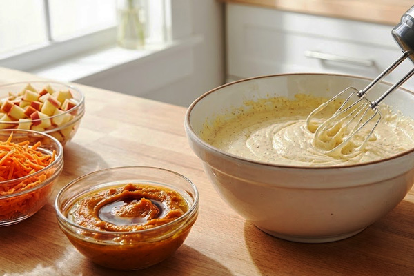  اماده کردن مایه کیک هویج و کدو حلوایی