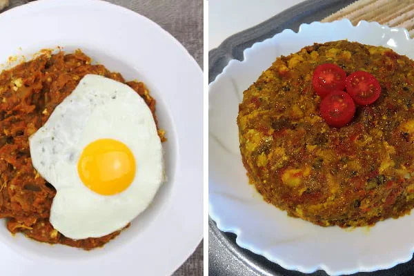 میرزا قاسمی با تخم مرغ نیمرو یا تخم مرغ مخلوط برای تهیه میرزا قاسمی با بادمجان کبابی