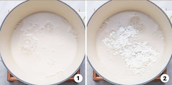 مخلوط کردن مواد پودینگ با شیر بادام