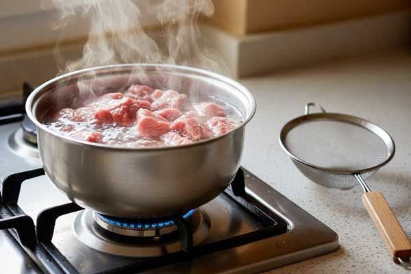 نیم‌پز کردن گوشت برای آش سبزی ساده
