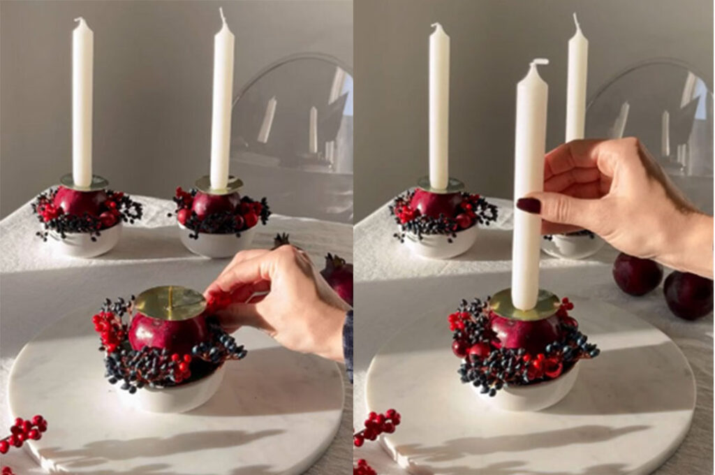 قرار دادن شمع روی انار