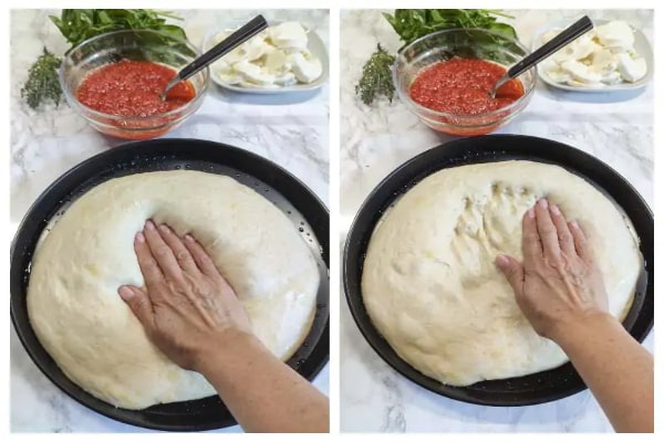 نحوه پهن کردن نان پیتزا ایتالیایی در قالب