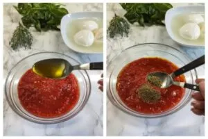 آماده کردن سس برای روی نان پیتزایی ایتالیایی