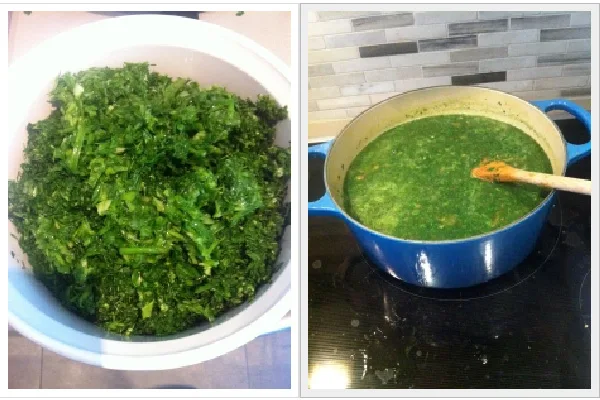 اضافه کردن سبزی به آش رشته شیرازی