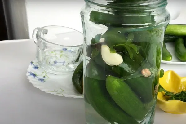 قرار دادن مواد داخل شیشه برای تهیه خیارشور فوری