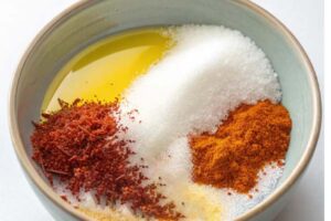 مخلوط کردن روغن مایع، شکر و زعفران دم کرده