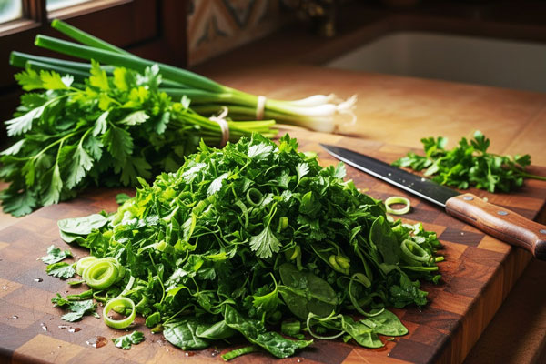 آماده کردن سبزی آش