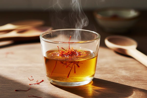 دم کردن زعفران در تهیه شله زرد برای 50 نفر