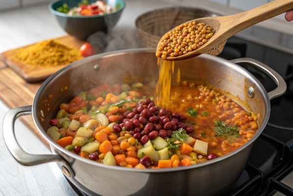 پخت مواد اولیه در تهیه آش ترش زنجانی