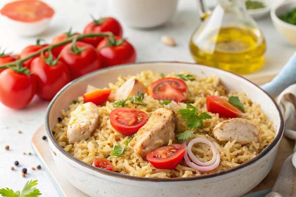 یک بشقاب دمی گوجه با مرغ
