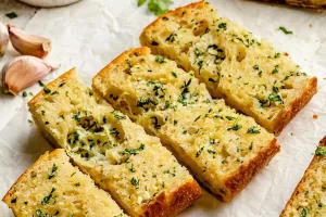 بریدن نان سیر به قطعات کوچکتر پس از پخت در فر