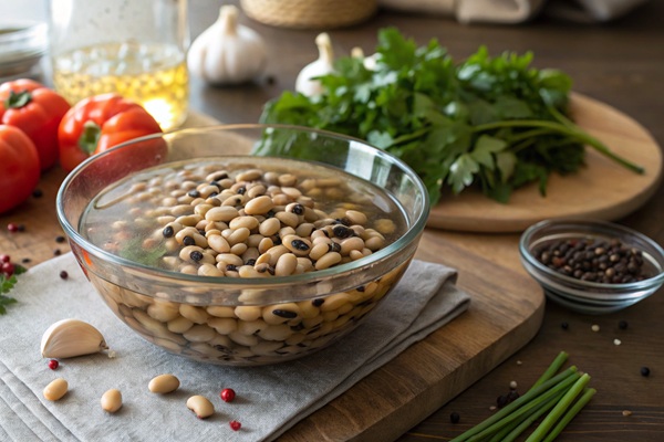 خیساندن لوبیا چشم بلبلی برای تهیه قورمه سبزی رشتی