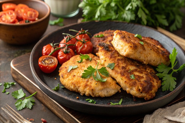 یک بشقاب کتلت مرغ خوشمزه
