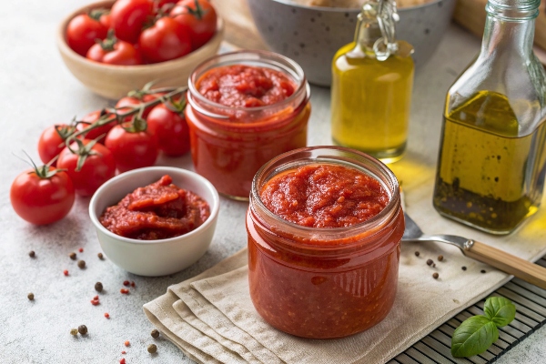 یک شیشه رب گوجه فرنگی با دستگاه آبگیری