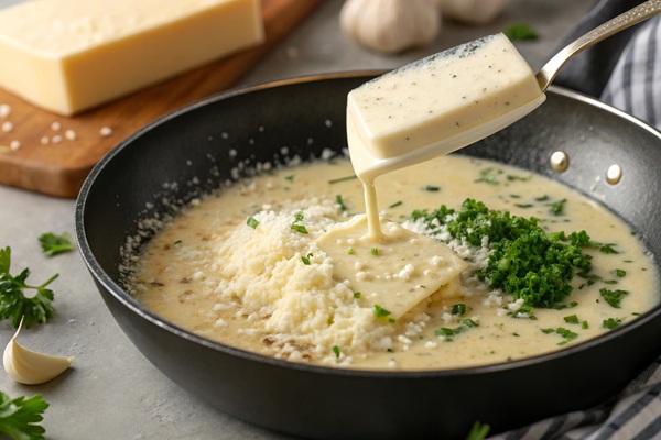  تهیه سس آلفردو برای پاستا چیکن آلفردو 