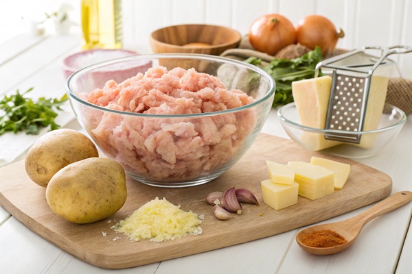 مواد اولیه کتلت مرغ در فر