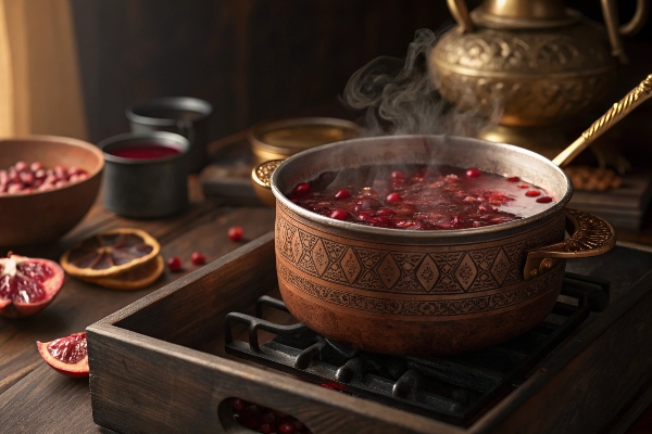 پخت اولیه انار برای تهیه رب انار ترش