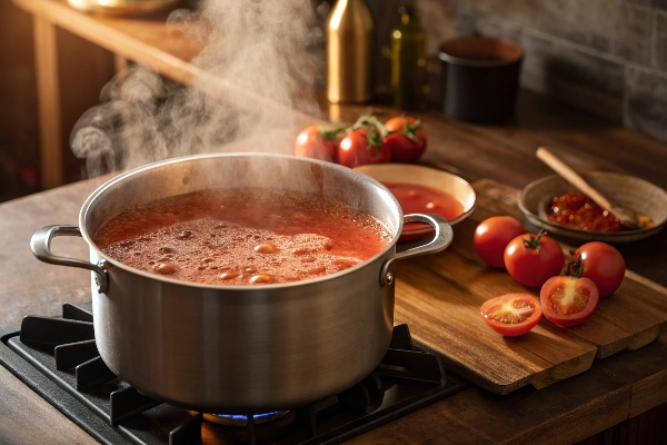  جوشاندن آب گوجه در تهیه رب 