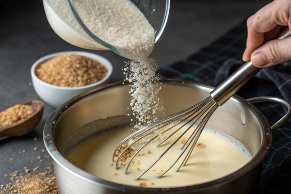 اضافه کردن شکر و ثعلب برای تهیه بستنی سنتی