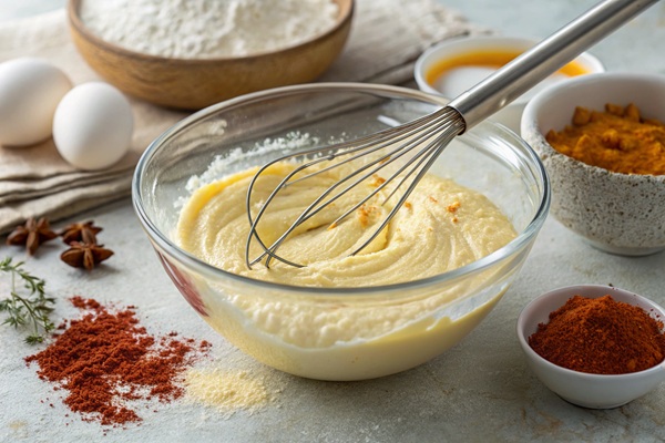 تهیه خمیر بنیه با ماست برای میگو پفکی