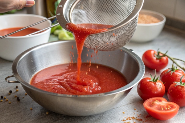 صاف کردن آب گوجه برای تهیه رب