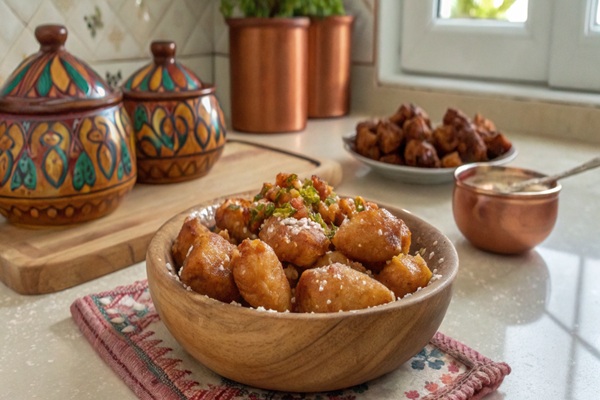 یک ظرف شیرینی اکل و اشکر با ماست سون کاله با تزیین پسته و گردو 