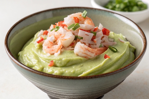 آماده‌سازی مخلوط میگو و خرچنگ برای تهیه سوشی با میگو 