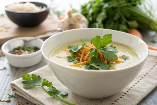 یک کاسه سوپ ماست و گشنیز