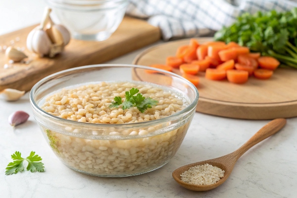 آماده‌سازی جو برای تهیه سوپ ماست و گشنیز