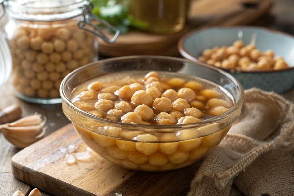 خیساندن و آماده‌سازی نخود برای تهیه حمص با گوشت