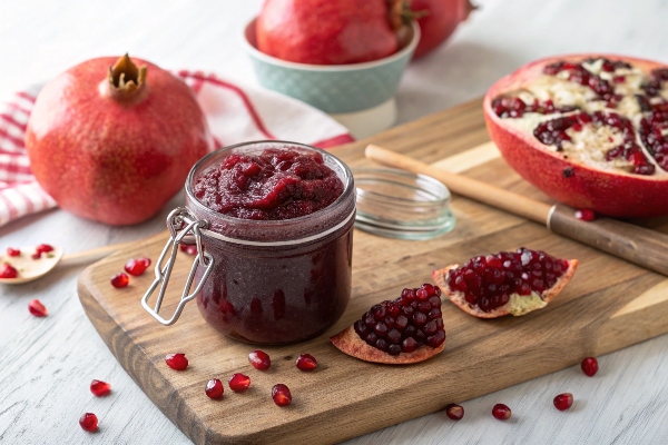یک شیشه رب انار تهیه شده در مخلوط کن