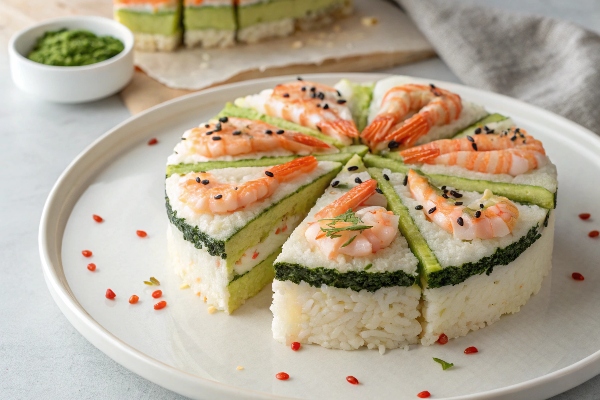 سرو کیک سوشی با میگو