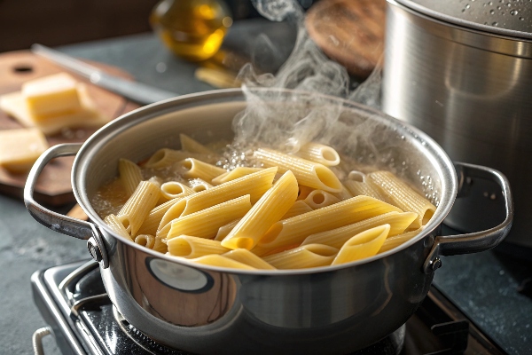 پخت پاستا در قابلمه برای تهیه پاستا رژیمی