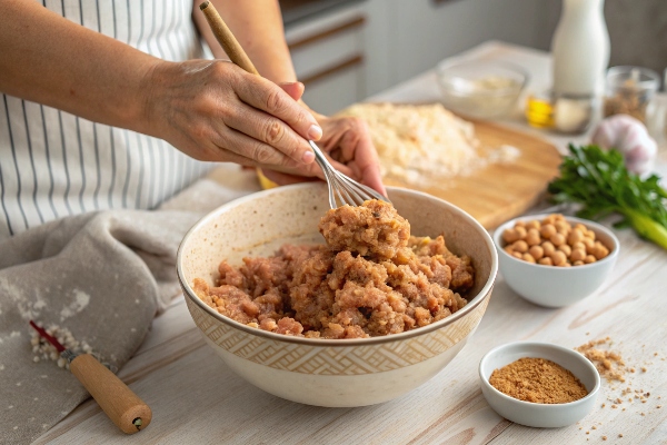 آمادهسازی سویا و دل مرغ برای تهیه کتلت دل مرغ