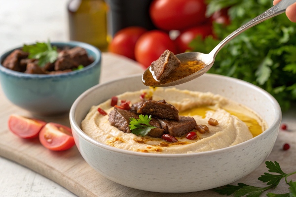 یک کاسه حمص با گوشت عربی