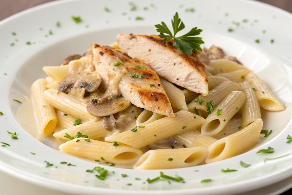 یک بشقاب پاستا مرغ رژیمی