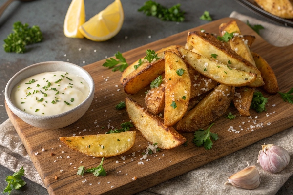 سرو سیب زمینی با پنیر پارمسان در کنار ماست چکییده